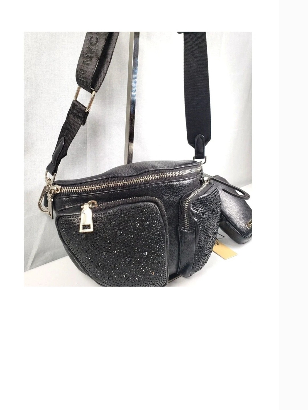 Kenneth Cole Black Embellished Crossbody Bag with Wide Strap
